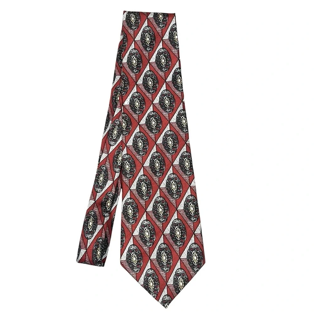 Vtg Givenchy Monsieur 100% Silk Luxury Necktie Red Medallion Print USA Made